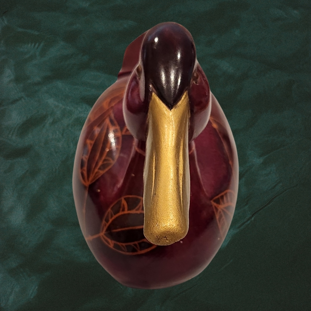 Vintage Amc Wood Carved Duck Red With Leaves‎ Hand Craved 12" - Picture 6 of 7